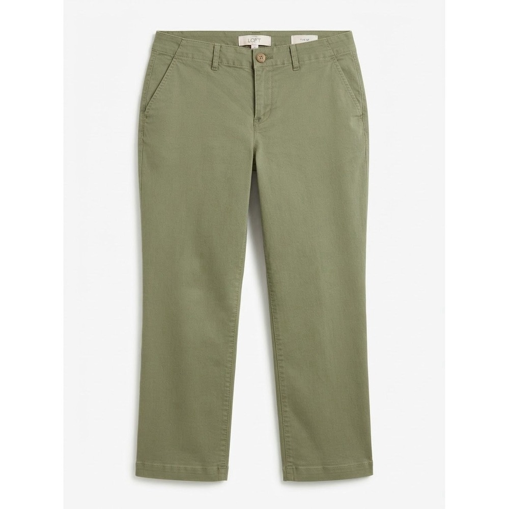 Loft Ann Taylor Pants 12 L Green Chino Casual Straight Fall Boho New